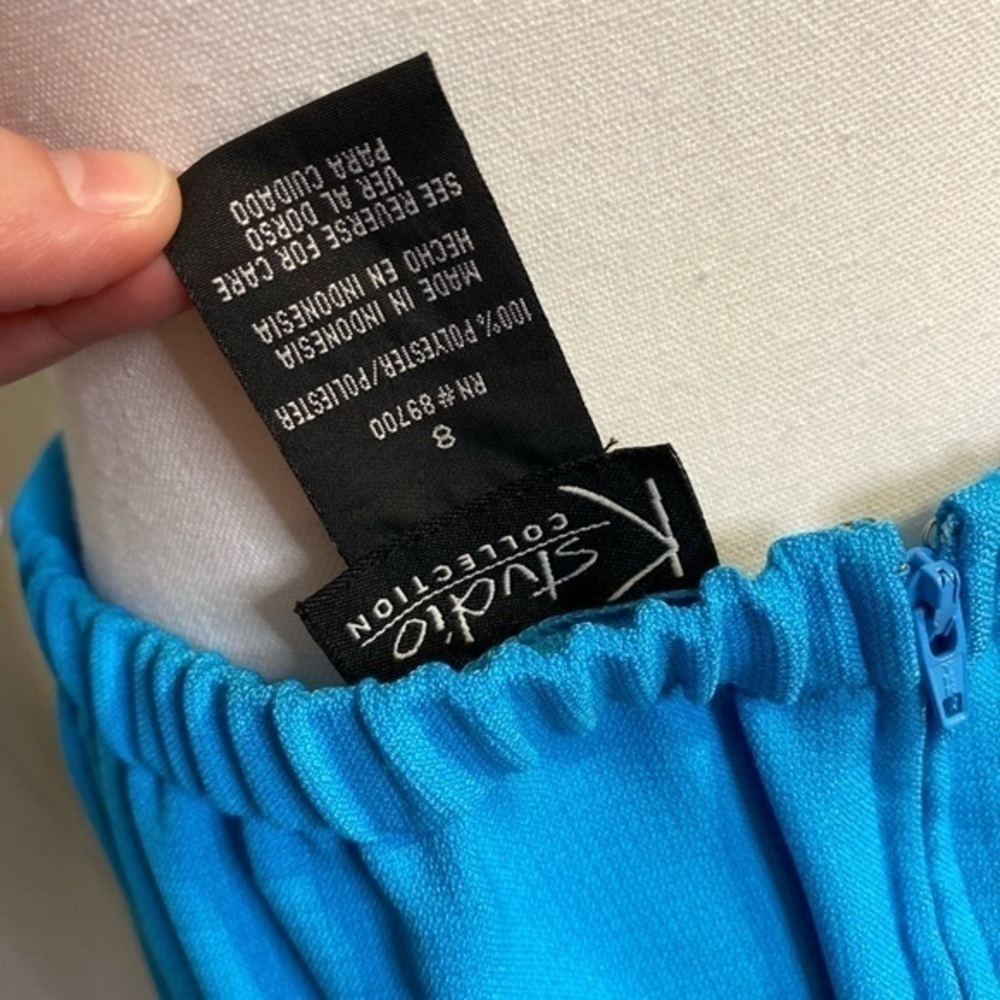 K Studio Collection Vintage 3 Piece Blue tank top w/ skirt and vibrant sheer top - Picture 9 of 17